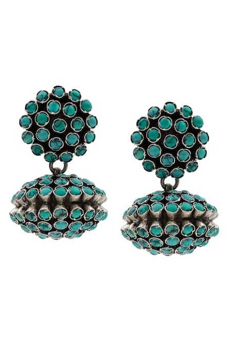 Shop Sangeeta Boochra Blue Stones Turquoise Studded Earrings at Aza Fashions Shop_Sangeeta Boochra_Blue Stones Turquoise Studded Earrings _at_Aza_Fashions