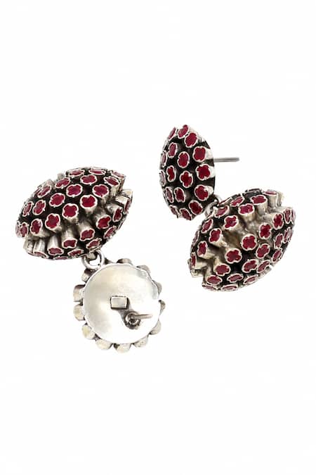 Sangeeta Boochra_Red Crystals Hydro Stone Studded Earrings _Online_at_Aza_Fashions