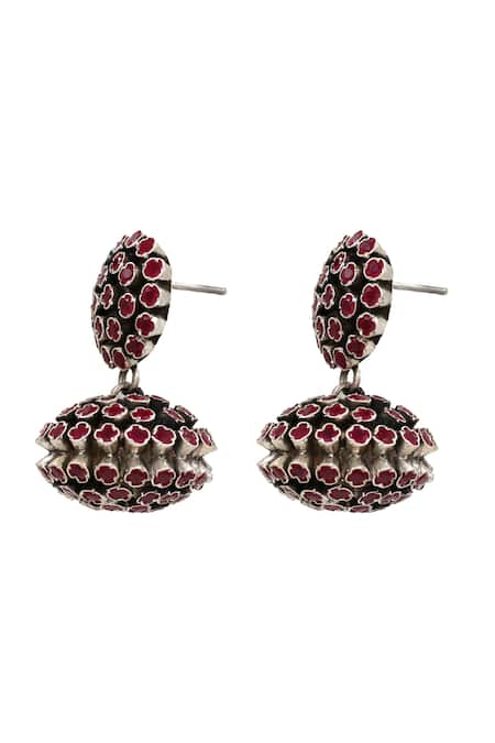 Buy_Sangeeta Boochra_Red Crystals Hydro Stone Studded Earrings _Online_at_Aza_Fashions