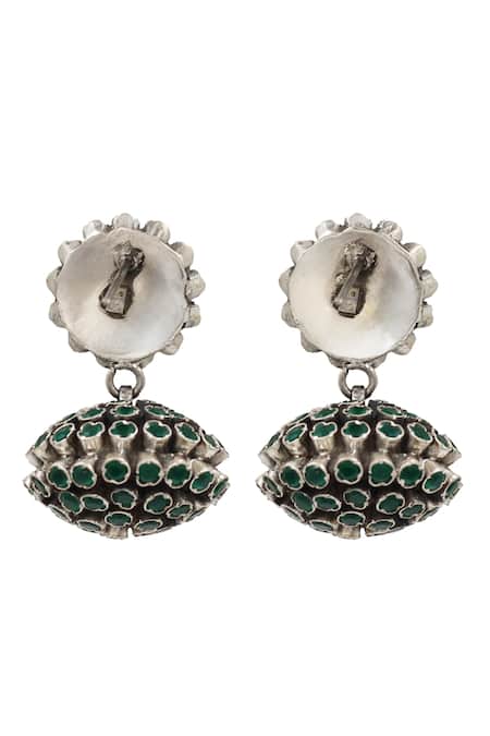 Shop Sangeeta Boochra Green Clustered Hydro Stone Earrings at Aza Fashions Shop_Sangeeta Boochra_Green Clustered Hydro Stone Earrings _at_Aza_Fashions