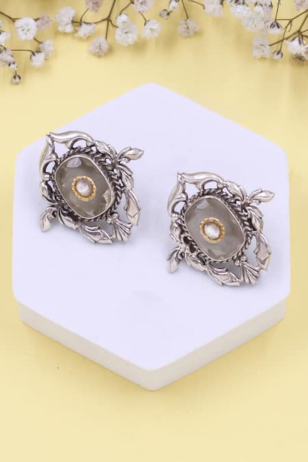 Sangeeta Boochra Floral Vine Hydro Stone Stud Earrings 