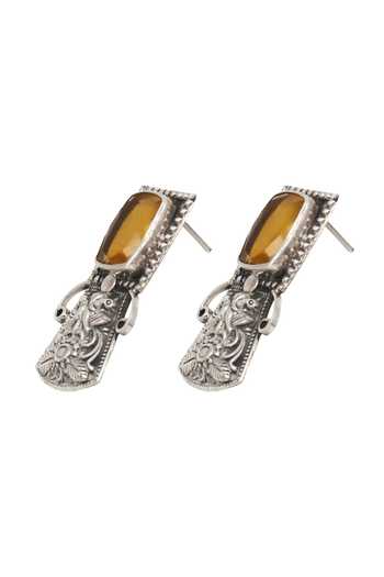Sangeeta Boochra Yellow Hydro Stone Geometric Peacock Earrings Online at Aza Fashions Sangeeta Boochra_Yellow Hydro Stone Geometric Peacock Earrings _Online_at_Aza_Fashions
