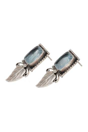 Sangeeta Boochra Silver Plated Stones Hydro Leaf Design Earrings Online at Aza Fashions Sangeeta Boochra_Silver Plated Stones Hydro Leaf Design Earrings _Online_at_Aza_Fashions