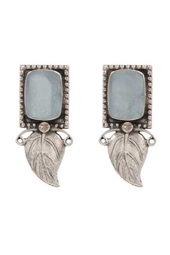 Shop Sangeeta Boochra Silver Plated Stones Hydro Leaf Design Earrings at Aza Fashions Shop_Sangeeta Boochra_Silver Plated Stones Hydro Leaf Design Earrings _at_Aza_Fashions