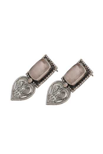 Sangeeta Boochra Pink Peacock Carved Silver Earrings Online at Aza Fashions Sangeeta Boochra_Pink Peacock Carved Silver Earrings _Online_at_Aza_Fashions