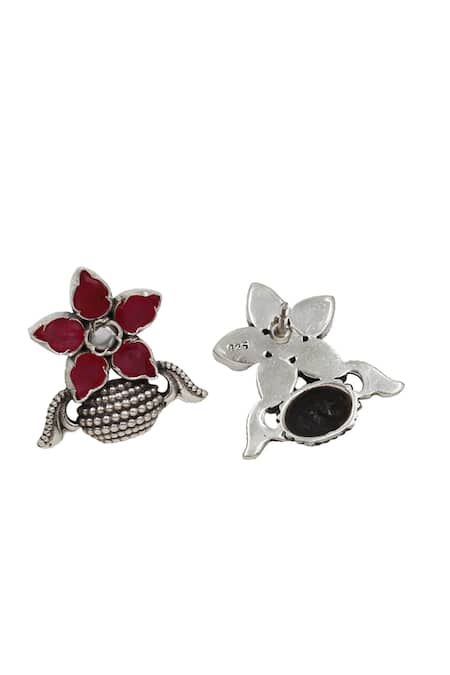 Sangeeta Boochra_Pink Pearls Floral Hydro Stone Stud Earrings _Online_at_Aza_Fashions