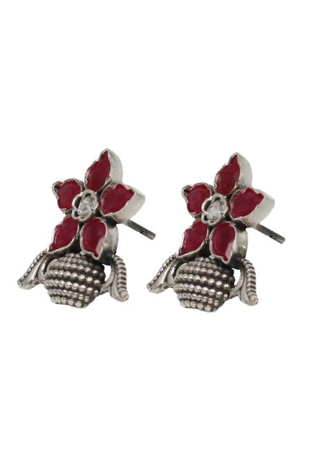 Buy_Sangeeta Boochra_Pink Pearls Floral Hydro Stone Stud Earrings _Online_at_Aza_Fashions