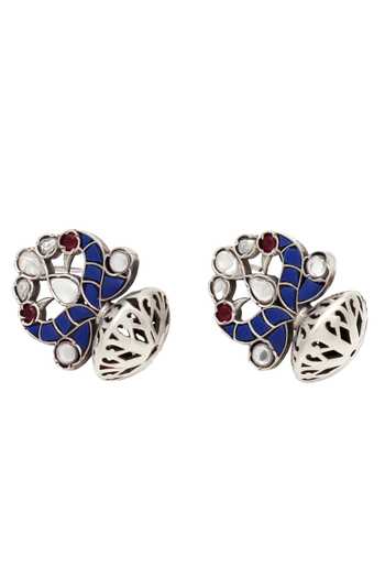 Shop Sangeeta Boochra Blue Pearls, Stones Kundan Drop Earrings Online at Aza Fashions Shop_Sangeeta Boochra_Blue Pearls, Stones Kundan Drop Earrings _Online_at_Aza_Fashions