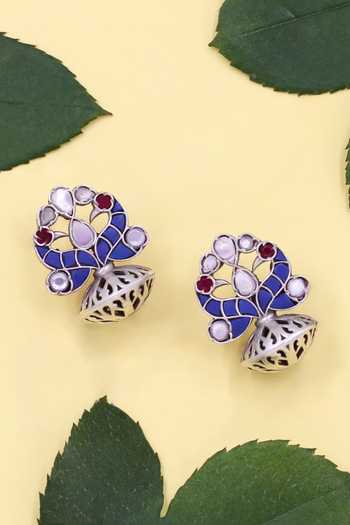 Sangeeta Boochra Blue Stone Kundan Pearl Drop Earrings 