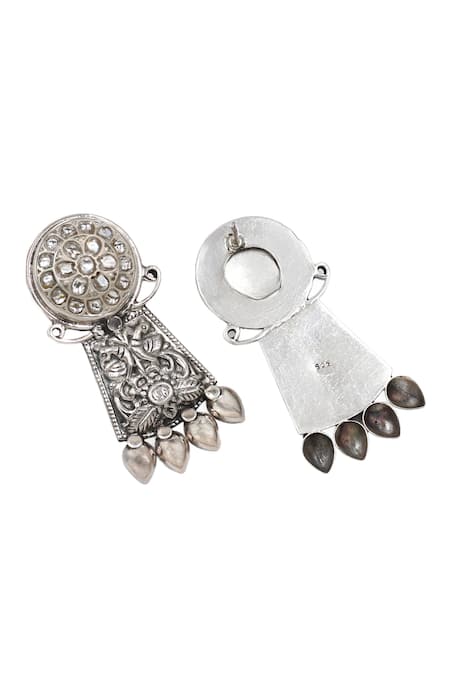 Sangeeta Boochra_Silver Plated Imitation Diamonds Geometric Kundan Earrings _Online_at_Aza_Fashions