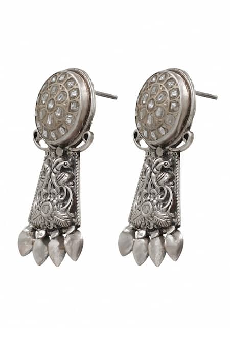 Buy_Sangeeta Boochra_Silver Plated Imitation Diamonds Geometric Kundan Earrings _Online_at_Aza_Fashions