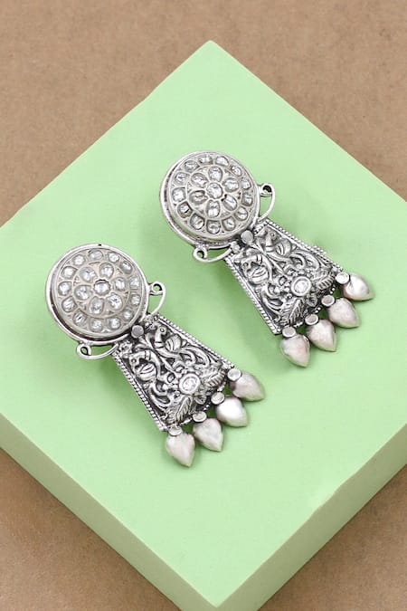 Sangeeta Boochra Geometric Kundan Silver Earrings 