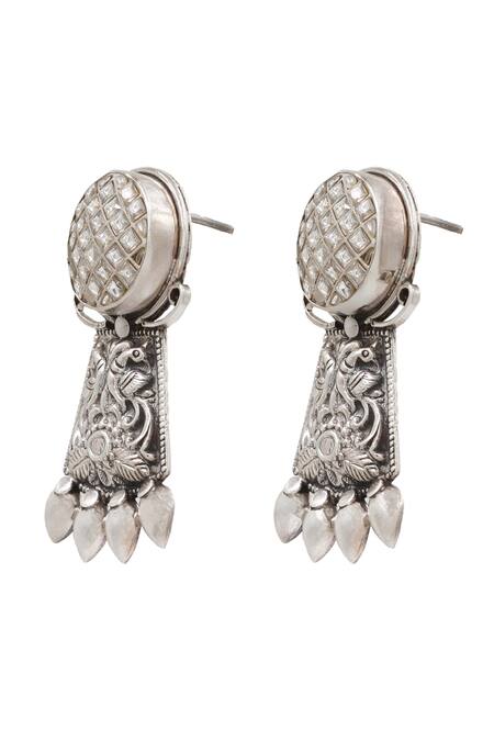 Buy Sangeeta Boochra Silver Plated Floral Kundan Embellished Earrings Online at Aza Fashions Buy_Sangeeta Boochra_Silver Plated Floral Kundan Embellished Earrings _Online_at_Aza_Fashions