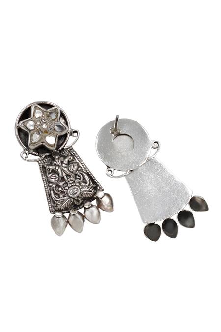 Sangeeta Boochra Silver Plated Stones Kundan Peacock Floral Earrings Online at Aza Fashions Sangeeta Boochra_Silver Plated Stones Kundan Peacock Floral Earrings _Online_at_Aza_Fashions