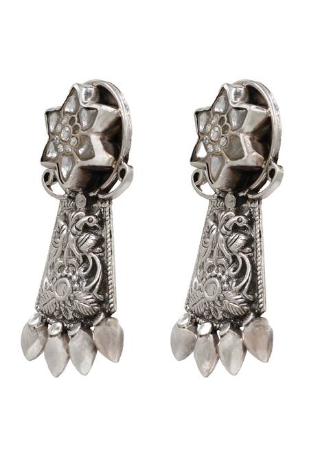Buy Sangeeta Boochra Silver Plated Stones Kundan Peacock Floral Earrings Online at Aza Fashions Buy_Sangeeta Boochra_Silver Plated Stones Kundan Peacock Floral Earrings _Online_at_Aza_Fashions