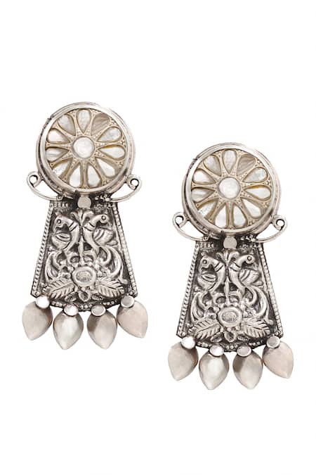 Shop Sangeeta Boochra Silver Plated Kundan Studded Danglers at Aza Fashions Shop_Sangeeta Boochra_Silver Plated Kundan Studded Danglers _at_Aza_Fashions