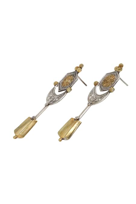 Sangeeta Boochra Gold Plated Geometric Carved Dangler Earrings Online at Aza Fashions Sangeeta Boochra_Gold Plated Geometric Carved Dangler Earrings _Online_at_Aza_Fashions