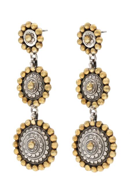 Sangeeta Boochra Gold Plated Floral Dual Tone Carved Earrings Online at Aza Fashions Sangeeta Boochra_Gold Plated Floral Dual Tone Carved Earrings _Online_at_Aza_Fashions