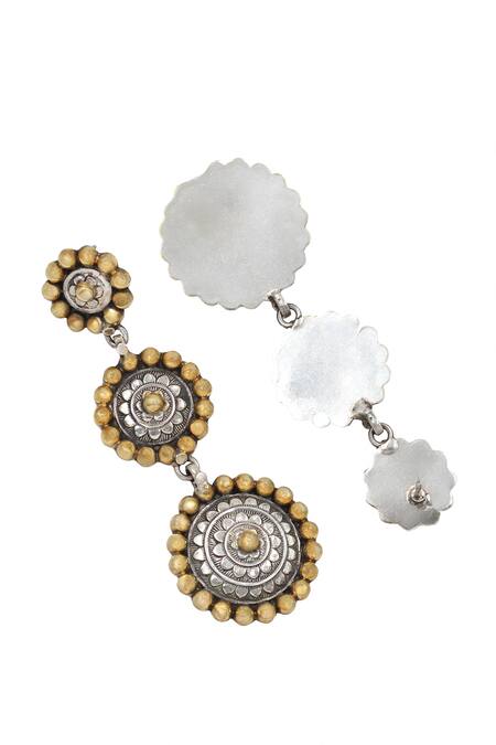 Buy Sangeeta Boochra Gold Plated Floral Dual Tone Carved Earrings Online at Aza Fashions Buy_Sangeeta Boochra_Gold Plated Floral Dual Tone Carved Earrings _Online_at_Aza_Fashions