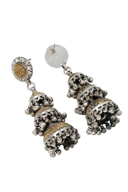 Sangeeta Boochra Gold Plated Ghunghroo Carved Layered Jhumkas Online at Aza Fashions Sangeeta Boochra_Gold Plated Ghunghroo Carved Layered Jhumkas _Online_at_Aza_Fashions