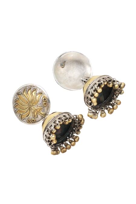 Sangeeta Boochra Gold Plated Lotus Dual Tone Ghunghroo Jhumkas Online at Aza Fashions Sangeeta Boochra_Gold Plated Lotus Dual Tone Ghunghroo Jhumkas _Online_at_Aza_Fashions