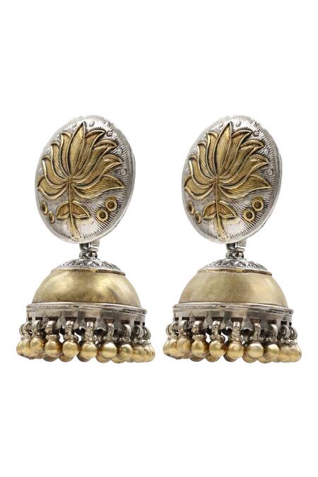 Buy Sangeeta Boochra Gold Plated Lotus Dual Tone Ghunghroo Jhumkas Online at Aza Fashions Buy_Sangeeta Boochra_Gold Plated Lotus Dual Tone Ghunghroo Jhumkas _Online_at_Aza_Fashions