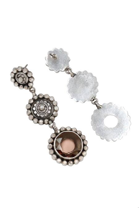 Sangeeta Boochra_Silver Plated Stones Hydro Studded Dangler Earrings _Online_at_Aza_Fashions