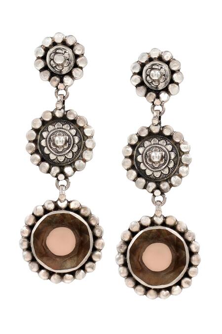 Shop_Sangeeta Boochra_Silver Plated Stones Hydro Studded Dangler Earrings _at_Aza_Fashions