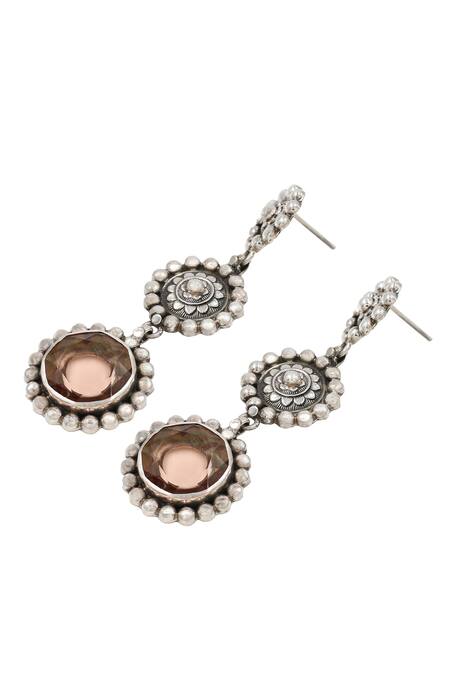 Buy_Sangeeta Boochra_Silver Plated Stones Hydro Studded Dangler Earrings _Online_at_Aza_Fashions