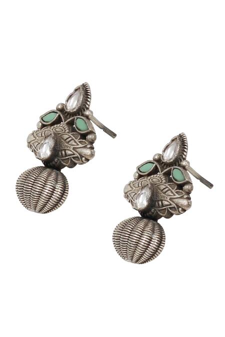 Sangeeta Boochra Silver Plated Stones Floral Studded Earrings Online at Aza Fashions Sangeeta Boochra_Silver Plated Stones Floral Studded Earrings _Online_at_Aza_Fashions
