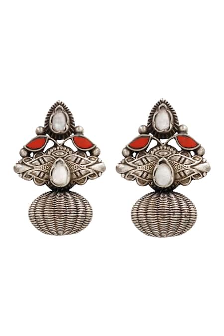 Shop Sangeeta Boochra Silver Plated Crystals Floral Hydro Stone Studded Earrings at Aza Fashions Shop_Sangeeta Boochra_Silver Plated Crystals Floral Hydro Stone Studded Earrings _at_Aza_Fashions