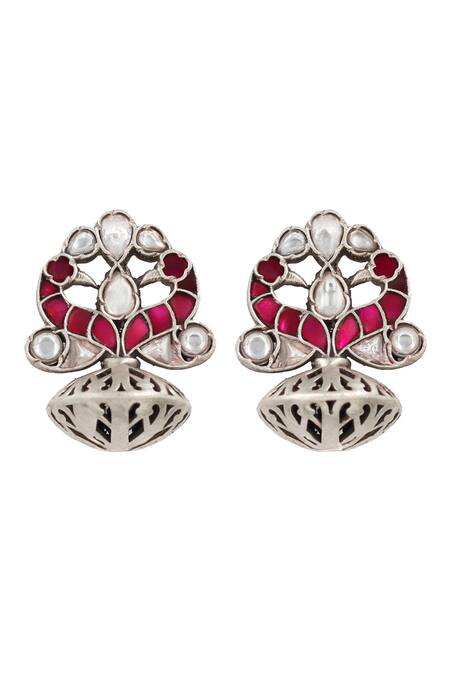 Shop Sangeeta Boochra Pink Stones Hydro Embellished Earrings at Aza Fashions Shop_Sangeeta Boochra_Pink Stones Hydro Embellished Earrings _at_Aza_Fashions