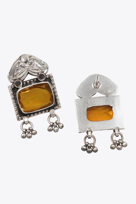 Sangeeta Boochra Yellow Gota Patti Floral Quartz Danglers With Ghunghroo Online at Aza Fashions Sangeeta Boochra_Yellow Gota Patti Floral Quartz Danglers With Ghunghroo _Online_at_Aza_Fashions