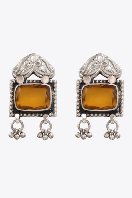 Shop Sangeeta Boochra Yellow Gota Patti Floral Quartz Danglers With Ghunghroo at Aza Fashions Shop_Sangeeta Boochra_Yellow Gota Patti Floral Quartz Danglers With Ghunghroo _at_Aza_Fashions