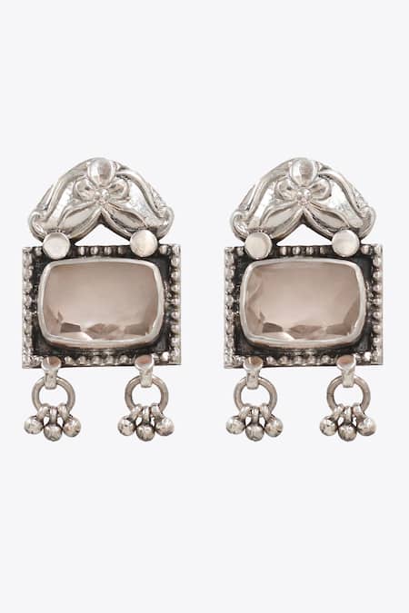 Shop Sangeeta Boochra Pink Floral Quartz Danglers at Aza Fashions Shop_Sangeeta Boochra_Pink Floral Quartz Danglers _at_Aza_Fashions