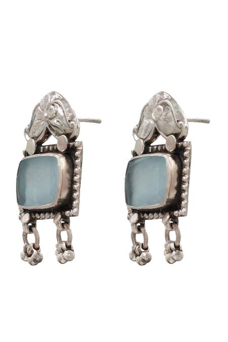Sangeeta Boochra Blue Floral Geometric Quartz Earrings Online at Aza Fashions Sangeeta Boochra_Blue Floral Geometric Quartz Earrings _Online_at_Aza_Fashions