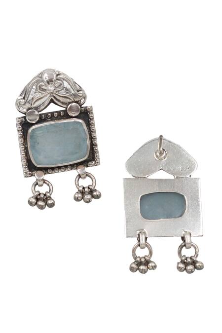 Buy Sangeeta Boochra Blue Floral Geometric Quartz Earrings Online at Aza Fashions Buy_Sangeeta Boochra_Blue Floral Geometric Quartz Earrings _Online_at_Aza_Fashions