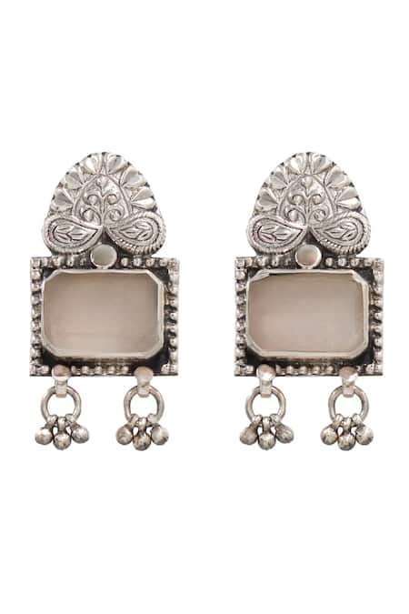 Shop Sangeeta Boochra Pink Quartz Ghunghroo Dangler Earrings at Aza Fashions Shop_Sangeeta Boochra_Pink Quartz Ghunghroo Dangler Earrings _at_Aza_Fashions