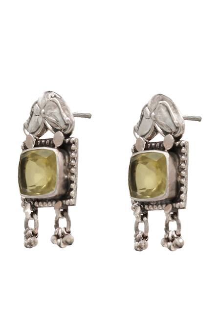 Sangeeta Boochra_Yellow Floral Ghunghroo Quartz Earrings _Online_at_Aza_Fashions
