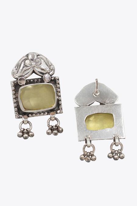 Buy_Sangeeta Boochra_Yellow Floral Ghunghroo Quartz Earrings _Online_at_Aza_Fashions
