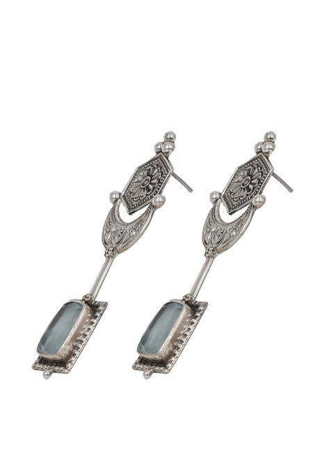 Sangeeta Boochra Silver Plated Crystals Hydro Stone Geometric Dangler Earrings Online at Aza Fashions Sangeeta Boochra_Silver Plated Crystals Hydro Stone Geometric Dangler Earrings _Online_at_Aza_Fashions