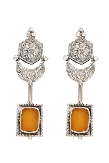 Shop Sangeeta Boochra Silver Plated Stones Hydro Geometric Earrings at Aza Fashions Shop_Sangeeta Boochra_Silver Plated Stones Hydro Geometric Earrings _at_Aza_Fashions