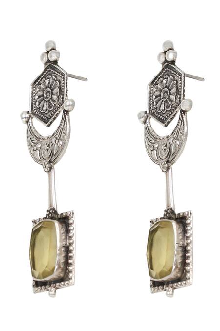 Sangeeta Boochra_Silver Plated Stones Geometric Hydro Earrings _Online_at_Aza_Fashions