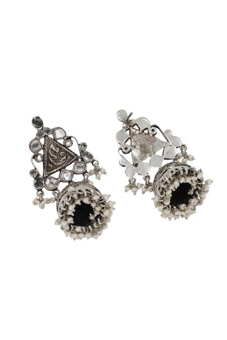 Sangeeta Boochra Silver Plated Pearls Kundan And Jhumka Earrings Online at Aza Fashions Sangeeta Boochra_Silver Plated Pearls Kundan And Jhumka Earrings _Online_at_Aza_Fashions