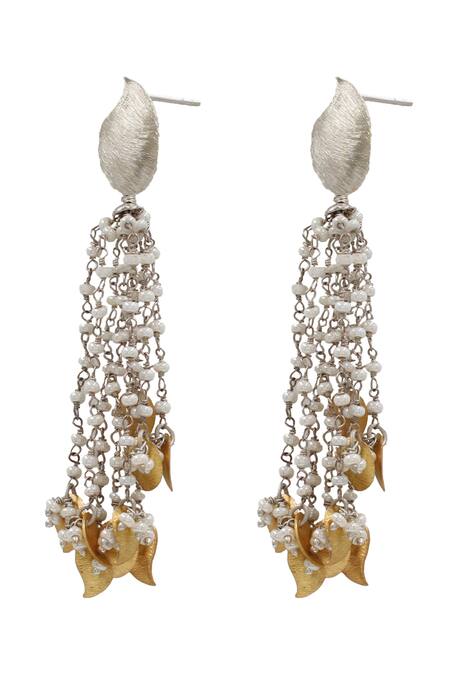 Sangeeta Boochra Gold Plated Pearls Paisley Tassel Earrings Online at Aza Fashions Sangeeta Boochra_Gold Plated Pearls Paisley Tassel Earrings _Online_at_Aza_Fashions