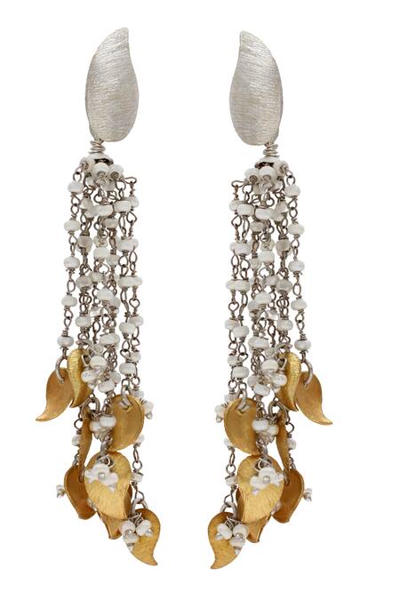 Buy Sangeeta Boochra Gold Plated Pearls Paisley Tassel Earrings Online at Aza Fashions Buy_Sangeeta Boochra_Gold Plated Pearls Paisley Tassel Earrings _Online_at_Aza_Fashions