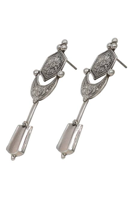 Sangeeta Boochra Silver Plated Floral Geometric Carved Earrings Online at Aza Fashions Sangeeta Boochra_Silver Plated Floral Geometric Carved Earrings _Online_at_Aza_Fashions