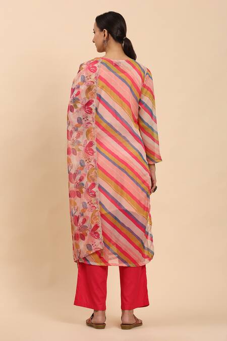 Shop Mamicha Multi Color Cotton Sequins, Multicolor Diagonal Print Kurta Palazzo Set at Aza Fashions Shop_Mamicha_Multi Color Cotton Sequins, Multicolor Diagonal Print Kurta Palazzo Set_at_Aza_Fashions