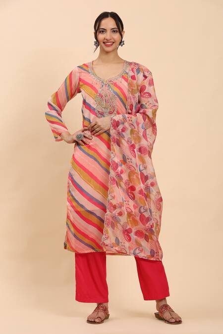 Shop Mamicha Multi Color Cotton Sequins, Multicolor Diagonal Print Kurta Palazzo Set Online at Aza Fashions Shop_Mamicha_Multi Color Cotton Sequins, Multicolor Diagonal Print Kurta Palazzo Set_Online_at_Aza_Fashions