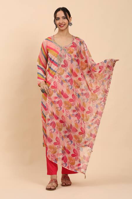 Mamicha Multi Color Cotton Sequins, Multicolor Diagonal Print Kurta Palazzo Set at Aza Fashions Mamicha_Multi Color Cotton Sequins, Multicolor Diagonal Print Kurta Palazzo Set_at_Aza_Fashions